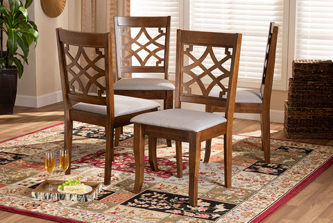 Baxton Studio Mael Modern and Contemporary Grey Fabric Upholstered Walnut Brown Finished Wood 4-Piece Dining Chair Set