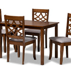 Baxton Studio Celina Modern and Contemporary Grey Fabric Upholstered and Walnut Brown Finished Wood 5-Piece Dining Set
