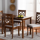 Baxton Studio Celina Modern and Contemporary Grey Fabric Upholstered and Walnut Brown Finished Wood 5-Piece Dining Set