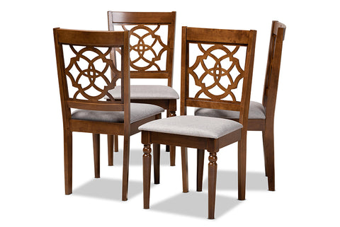 Baxton Studio Lylah Modern and Contemporary Grey Fabric Upholstered and Walnut Brown Finished Wood 4-Piece Dining Chair Set