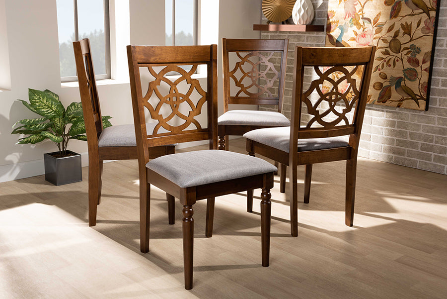 Baxton Studio Lylah Modern and Contemporary Grey Fabric Upholstered and Walnut Brown Finished Wood 4-Piece Dining Chair Set