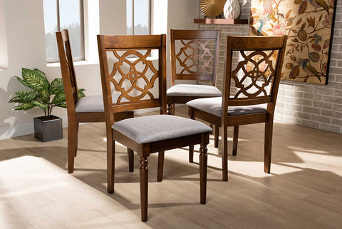 Baxton Studio Lylah Modern and Contemporary Grey Fabric Upholstered and Walnut Brown Finished Wood 4-Piece Dining Chair Set