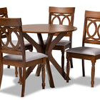 Baxton Studio Jessie Modern and Contemporary Grey Fabric Upholstered and Walnut Brown Finished Wood 5-Piece Dining Set
