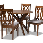 Baxton Studio Callie Modern and Contemporary Grey Fabric Upholstered and Walnut Brown Finished Wood 5-Piece Dining Set