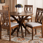 Baxton Studio Callie Modern and Contemporary Grey Fabric Upholstered and Walnut Brown Finished Wood 5-Piece Dining Set