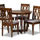Baxton Studio Julie Modern and Contemporary Grey Fabric Upholstered and Walnut Brown Finished Wood 5-Piece Dining Set