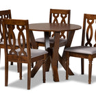 Baxton Studio Elaine Modern and Contemporary Grey Fabric Upholstered and Walnut Brown Finished Wood 5-Piece Dining Set