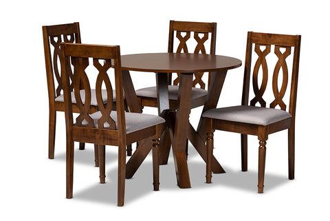 Baxton Studio Elaine Modern and Contemporary Grey Fabric Upholstered and Walnut Brown Finished Wood 5-Piece Dining Set