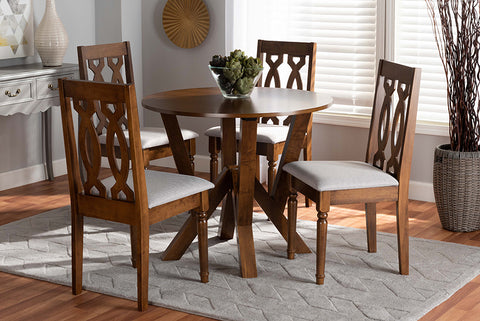 Baxton Studio Elaine Modern and Contemporary Grey Fabric Upholstered and Walnut Brown Finished Wood 5-Piece Dining Set