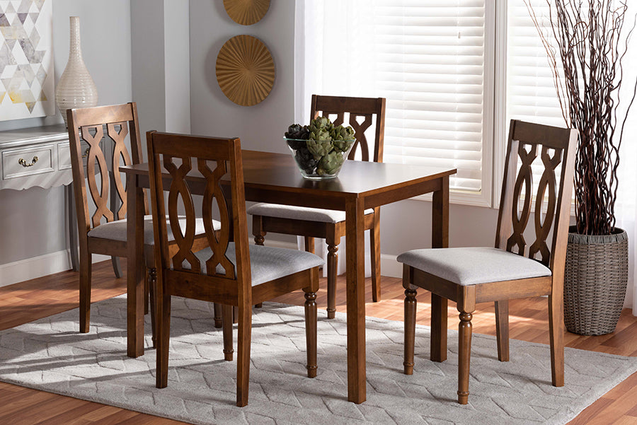 Baxton Studio Kasia Modern and Contemporary Grey Fabric Upholstered and Walnut Brown Finished Wood 5-Piece Dining Set