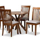 Baxton Studio Lore Modern and Contemporary Grey Fabric Upholstered and Walnut Brown Finished Wood 5-Piece Dining Set