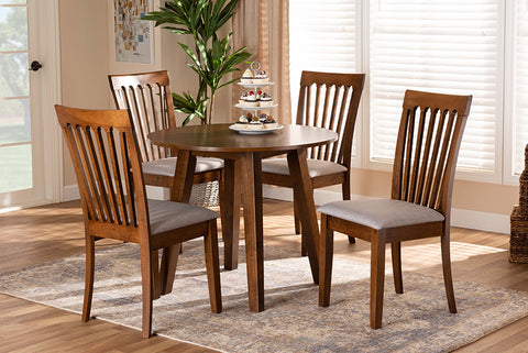 Baxton Studio Lida Modern and Contemporary Grey Fabric Upholstered and Walnut Brown Finished Wood 5-Piece Dining Set