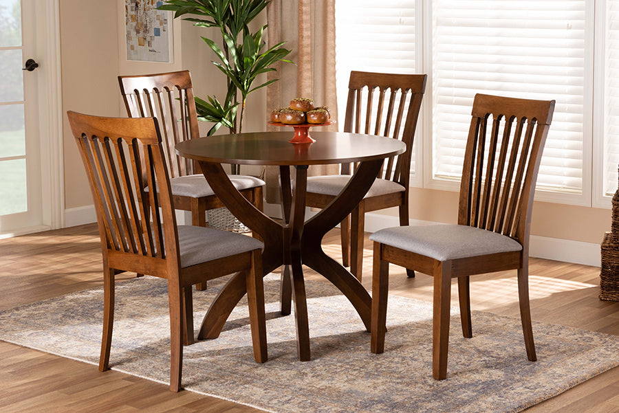 Baxton Studio Bailey Modern and Contemporary Grey Fabric Upholstered and Walnut Brown Finished Wood 5-Piece Dining Set