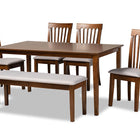 Baxton Studio Minette Modern and Contemporary Grey Fabric Upholstered and Walnut Brown Finished Wood 6-Piece Dining Set