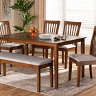 Baxton Studio Minette Modern and Contemporary Grey Fabric Upholstered and Walnut Brown Finished Wood 6-Piece Dining Set