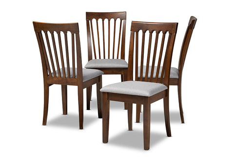 Baxton Studio Minette Modern and Contemporary Grey Fabric Upholstered Walnut Brown Finished Wood Dining Chair Set