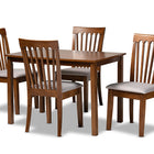 Baxton Studio Seda Modern and Contemporary Grey Fabric Upholstered and Walnut Brown Finished Wood 5-Piece Dining Set