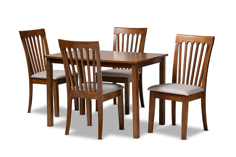 Baxton Studio Seda Modern and Contemporary Grey Fabric Upholstered and Walnut Brown Finished Wood 5-Piece Dining Set