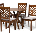 Baxton Studio Norah Modern and Contemporary Grey Fabric Upholstered and Walnut Brown Finished Wood 5-Piece Dining Set