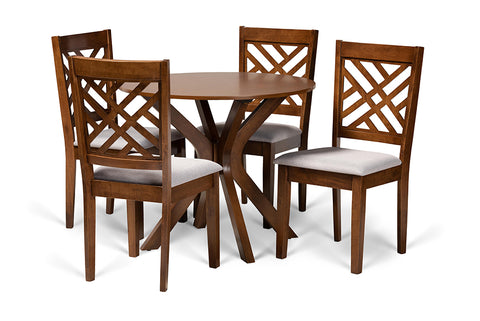 Baxton Studio Norah Modern and Contemporary Grey Fabric Upholstered and Walnut Brown Finished Wood 5-Piece Dining Set