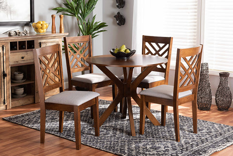 Baxton Studio Norah Modern and Contemporary Grey Fabric Upholstered and Walnut Brown Finished Wood 5-Piece Dining Set