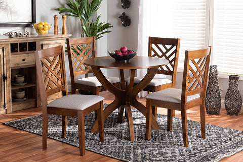 Baxton Studio Edona Modern and Contemporary Grey Fabric Upholstered and Walnut Brown Finished Wood 5-Piece Dining Set