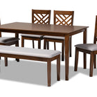 Baxton Studio Gustavo Modern and Contemporary Grey Fabric Upholstered and Walnut Brown Finished Wood 6-Piece Dining Set