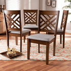 Baxton Studio Caron Modern and Contemporary Grey Fabric Upholstered Walnut Brown Finished 4-Piece Wood Dining Chair Set Set