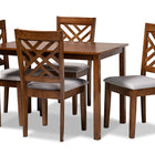 Baxton Studio Caron Modern and Contemporary Grey Fabric Upholstered Walnut Brown Finished Wood 5-Piece Dining Set