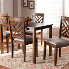 Baxton Studio Caron Modern and Contemporary Grey Fabric Upholstered Walnut Brown Finished Wood 5-Piece Dining Set