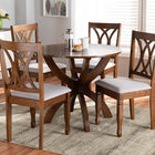 Baxton Studio April Modern and Contemporary Grey Fabric Upholstered and Walnut Brown Finished Wood 5-Piece Dining Set