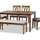 Baxton Studio Reneau Modern and Contemporary Grey Fabric Upholstered and Walnut Brown Finished Wood 6-Piece Dining Set