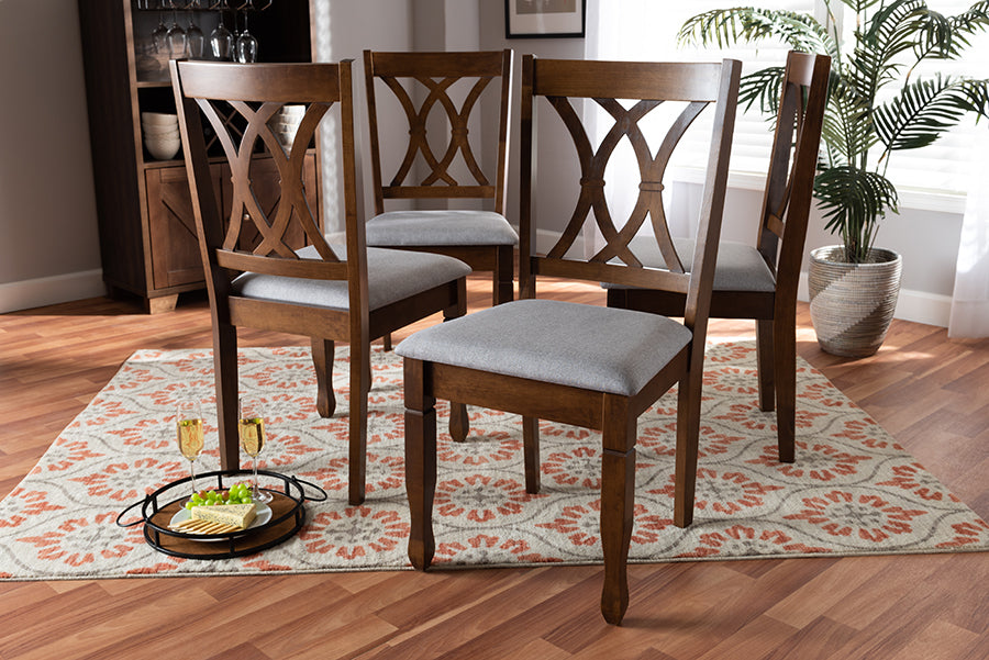 Baxton Studio Augustine Modern and Contemporary Grey Fabric Upholstered and Walnut Brown Finished Wood 4-Piece Dining Chair Set Set