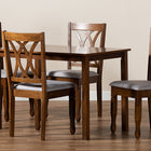 Baxton Studio Sefa Modern and Contemporary Grey Fabric Upholstered and Walnut Brown Finished Wood 5-Piece Dining Set