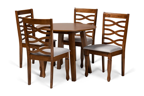 Baxton Studio Darina Modern and Contemporary Grey Fabric Upholstered and Walnut Brown Finished Wood 5-Piece Dining Set