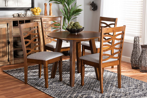 Baxton Studio Darina Modern and Contemporary Grey Fabric Upholstered and Walnut Brown Finished Wood 5-Piece Dining Set
