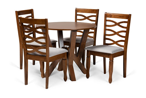 Baxton Studio Ariane Modern and Contemporary Grey Fabric Upholstered and Walnut Brown Finished Wood 5-Piece Dining Set