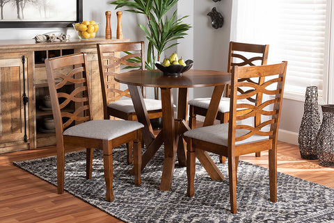 Baxton Studio Ariane Modern and Contemporary Grey Fabric Upholstered and Walnut Brown Finished Wood 5-Piece Dining Set