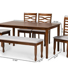 Baxton Studio Lanier Modern and Contemporary Grey Fabric Upholstered and Walnut Brown Finished Wood 6-Piece Dining Set