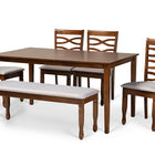 Baxton Studio Lanier Modern and Contemporary Grey Fabric Upholstered and Walnut Brown Finished Wood 6-Piece Dining Set