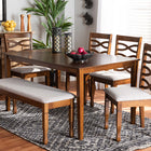 Baxton Studio Lanier Modern and Contemporary Grey Fabric Upholstered and Walnut Brown Finished Wood 6-Piece Dining Set
