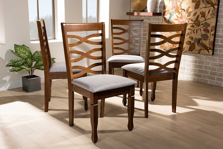 Baxton Studio Elijah Modern and Contemporary Grey Fabric Upholstered and Walnut Brown Finished Wood 4-Piece Dining Chair Set