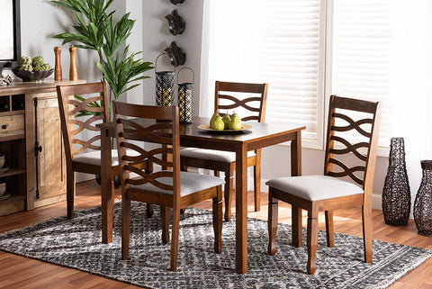 Baxton Studio Mirna Modern and Contemporary Grey Fabric Upholstered and Walnut Brown Finished Wood 5-Piece Dining Set