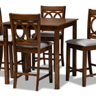 Baxton Studio Lenoir Modern and Contemporary Grey Fabric Upholstered Walnut Brown Finished 5-Piece Wood Pub Set