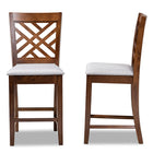 Baxton Studio Caron Modern and Contemporary Grey Fabric Upholstered Walnut Brown Finished 2-Piece Wood Counter Height Pub Chair Set Set