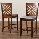 Baxton Studio Caron Modern and Contemporary Grey Fabric Upholstered Walnut Brown Finished 2-Piece Wood Counter Height Pub Chair Set Set