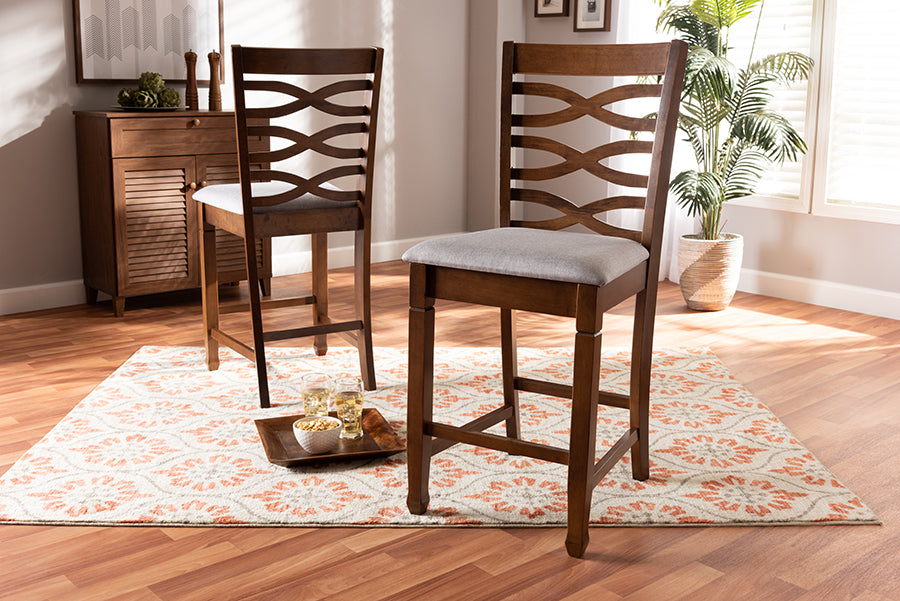 Baxton Studio Lanier Modern and Contemporary Grey Fabric Upholstered Walnut Brown Finished 2-Piece Wood Counter Height Pub Chair Set Set