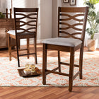 Baxton Studio Lanier Modern and Contemporary Grey Fabric Upholstered Walnut Brown Finished 2-Piece Wood Counter Height Pub Chair Set Set