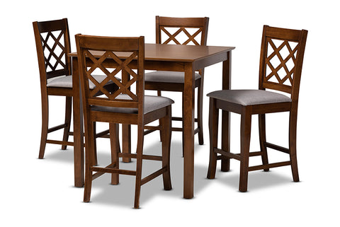 Baxton Studio Alora Modern and Contemporary Grey Fabric Upholstered Walnut Brown Finished 5-Piece Wood Pub Set