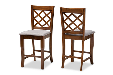 Baxton Studio Aria Modern and Contemporary Grey Fabric Upholstered and Walnut Brown Finished Wood 2-Piece Counter Height Pub Chair Set